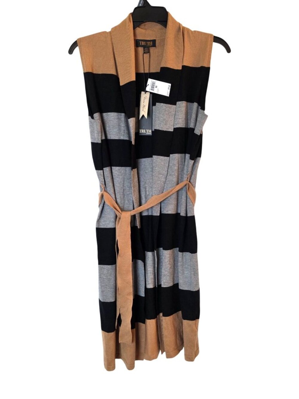 Truth by Republic Duster Sweater Women's M Striped Belted Long Cardigan NWT